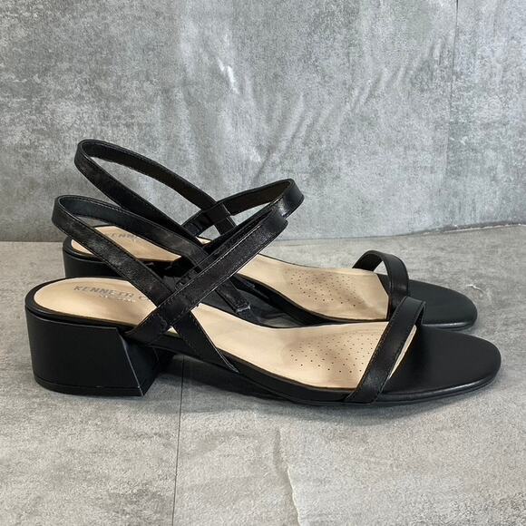 KENNETH COLE NEW YORK Women's Black Leather Maisie Low Block Heel Sandals SZ 9.5 - Picture 4 of 9